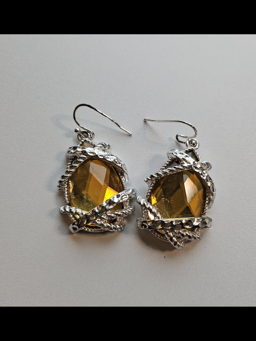 Yellow Crystal Drop Earrings - Silver-Tone Setting